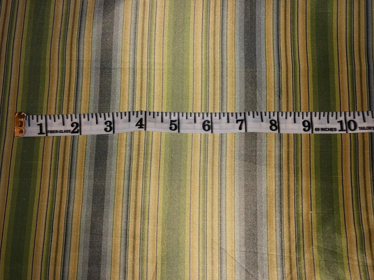 100% Silk Taffeta Fabric Multi colour stripes green and yellow 54" wide TAFS48