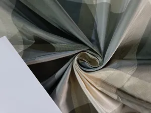 100% SILK TAFFETA FABRIC SILVER GREY &amp;DARK IVORY jacquard Plaids TAFC54[1]