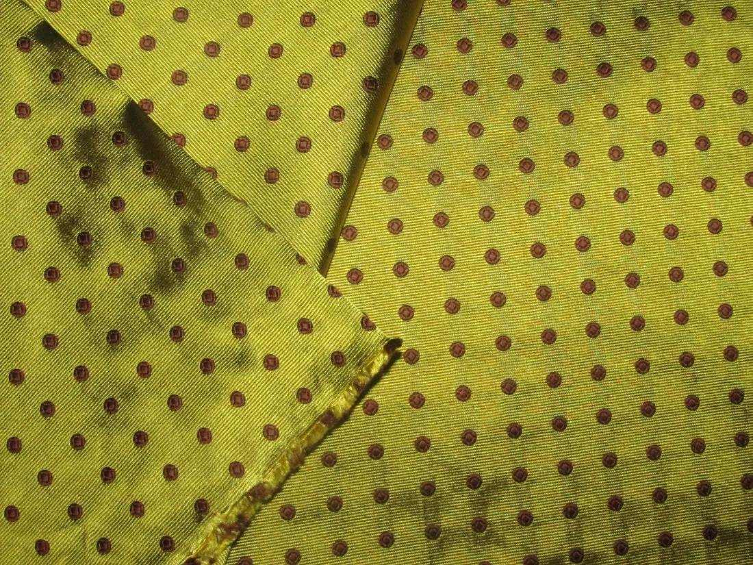 100% Silk Taffeta Jacquard Fabric  gold with brown dotted  jacquard  TAFJACNEW10