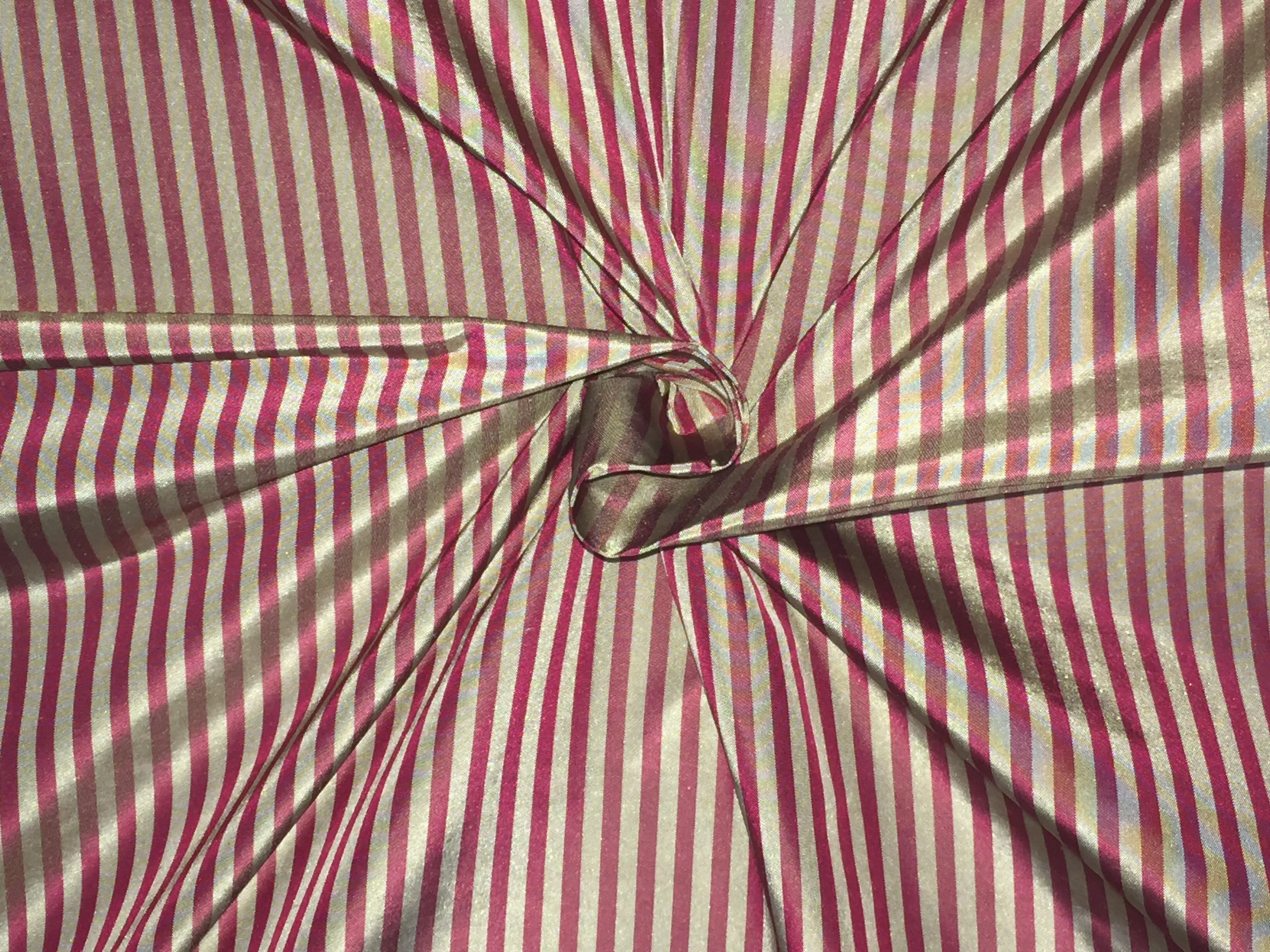100% Silk Taffeta ~ Tan Wine 4 mm Stripe TAFS3[1] 54&quot; wide