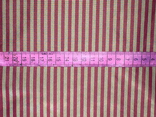 100% Silk Taffeta ~ Tan Wine 4 mm Stripe TAFS3[1] 54&quot; wide