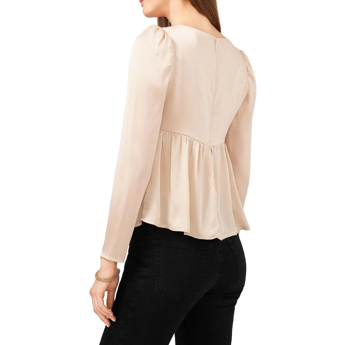 1.State Womens Winter Luxe Square neckline Puff Sleeve Blouse