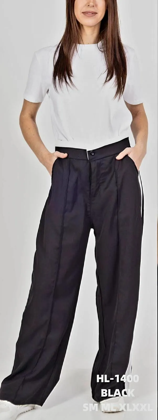 (3P.PACK) Black High Rise Side Panel Wide Leg Trousers