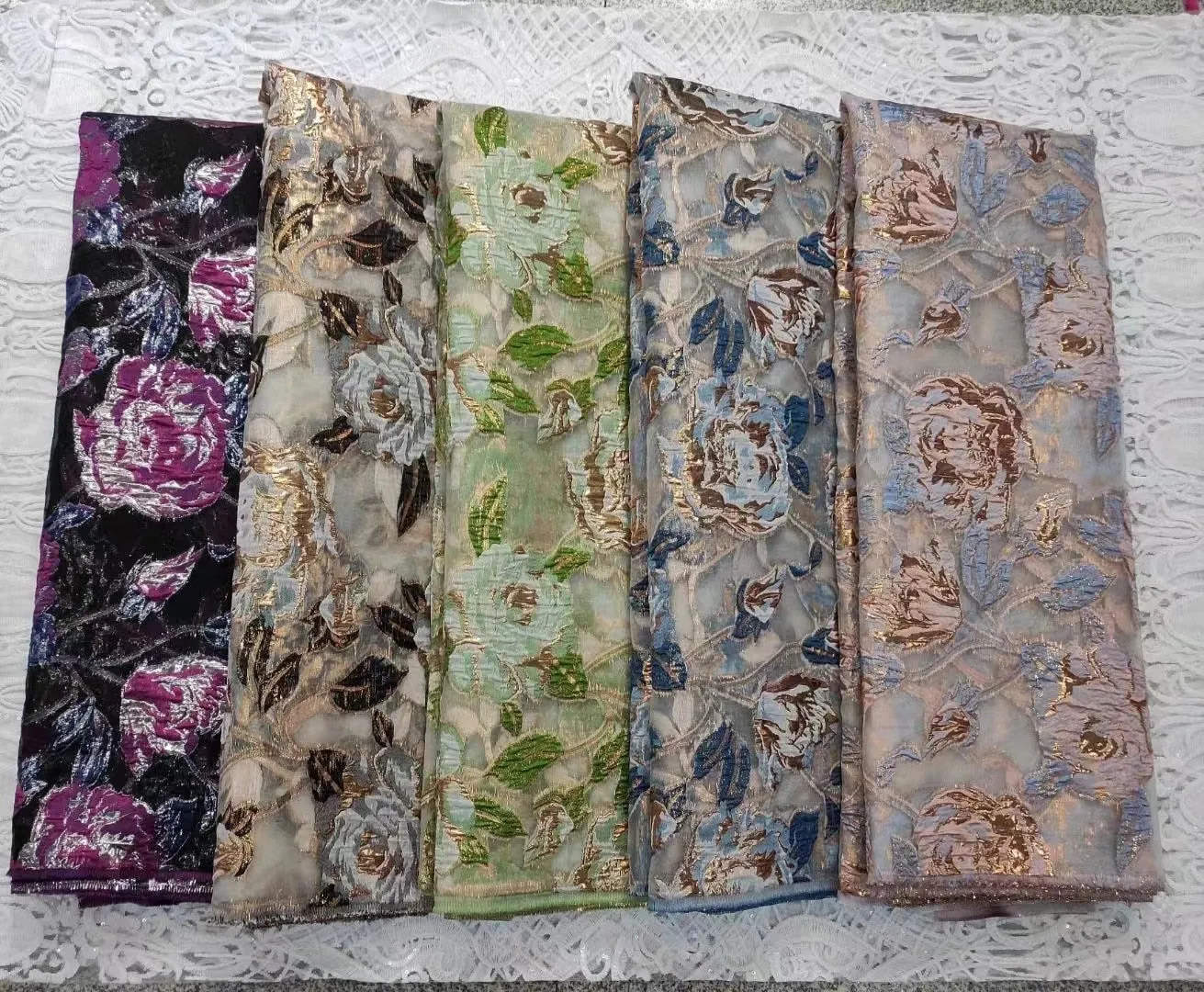 5 YARDS / 5 COLORS / Semi Sheer Watercolor Floral Viscose Jacquard Brocade Woven Fashion Jacket Dress Fabric