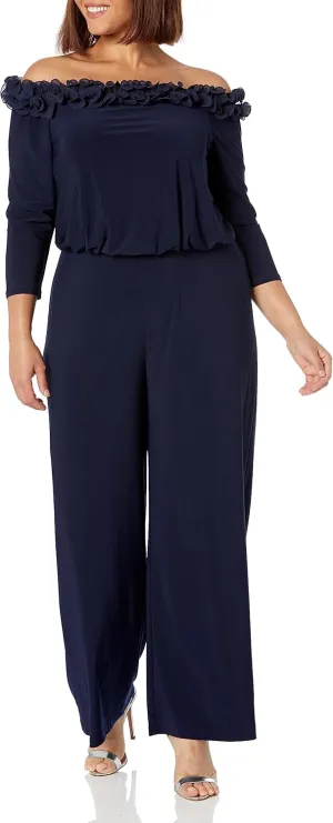 Adrianna Papell Womens Ruffled Blouson Jumpsuit
