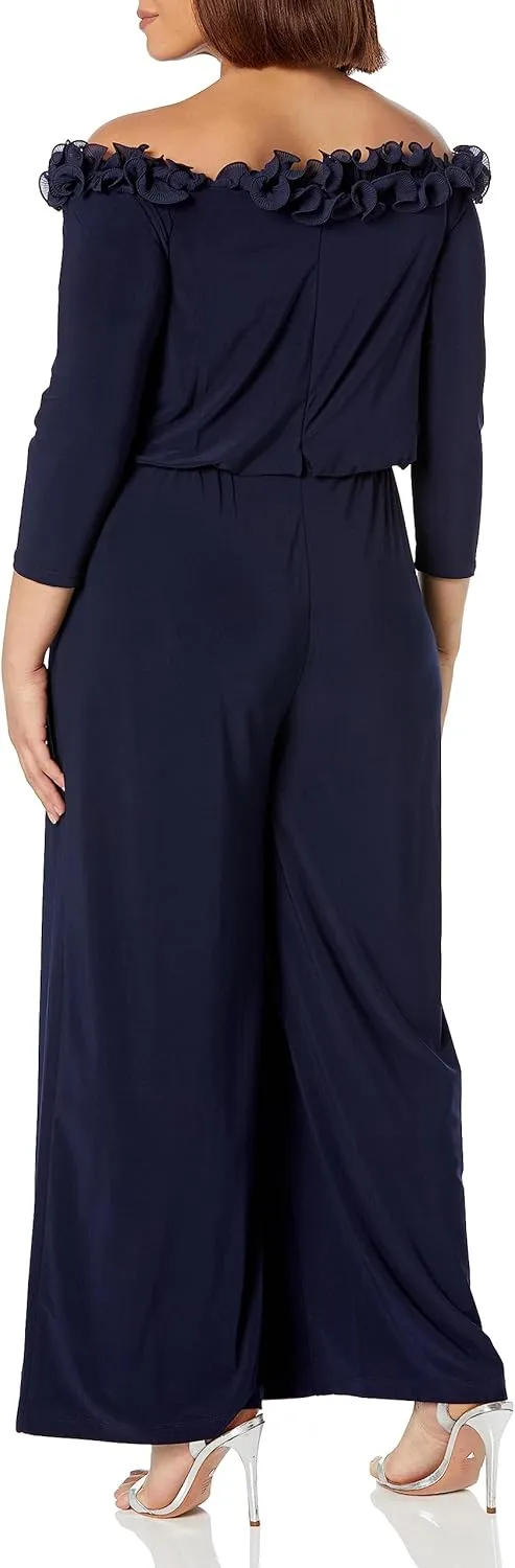 Adrianna Papell Womens Ruffled Blouson Jumpsuit