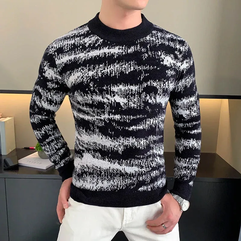 Aidase Autumn Winter Velvet Knitted Sweater Men Long Sleeve Casual Business Sweaters Comfortable Warm Versatile Social Pullover Tops