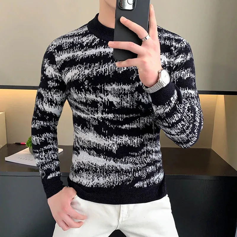 Aidase Autumn Winter Velvet Knitted Sweater Men Long Sleeve Casual Business Sweaters Comfortable Warm Versatile Social Pullover Tops