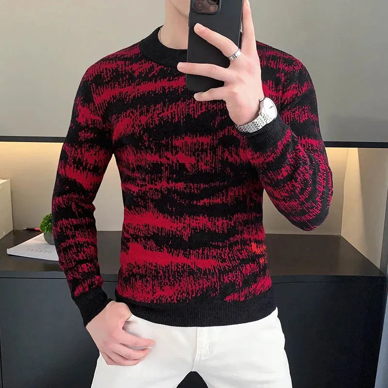 Aidase Autumn Winter Velvet Knitted Sweater Men Long Sleeve Casual Business Sweaters Comfortable Warm Versatile Social Pullover Tops
