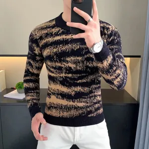 Aidase Autumn Winter Velvet Knitted Sweater Men Long Sleeve Casual Business Sweaters Comfortable Warm Versatile Social Pullover Tops