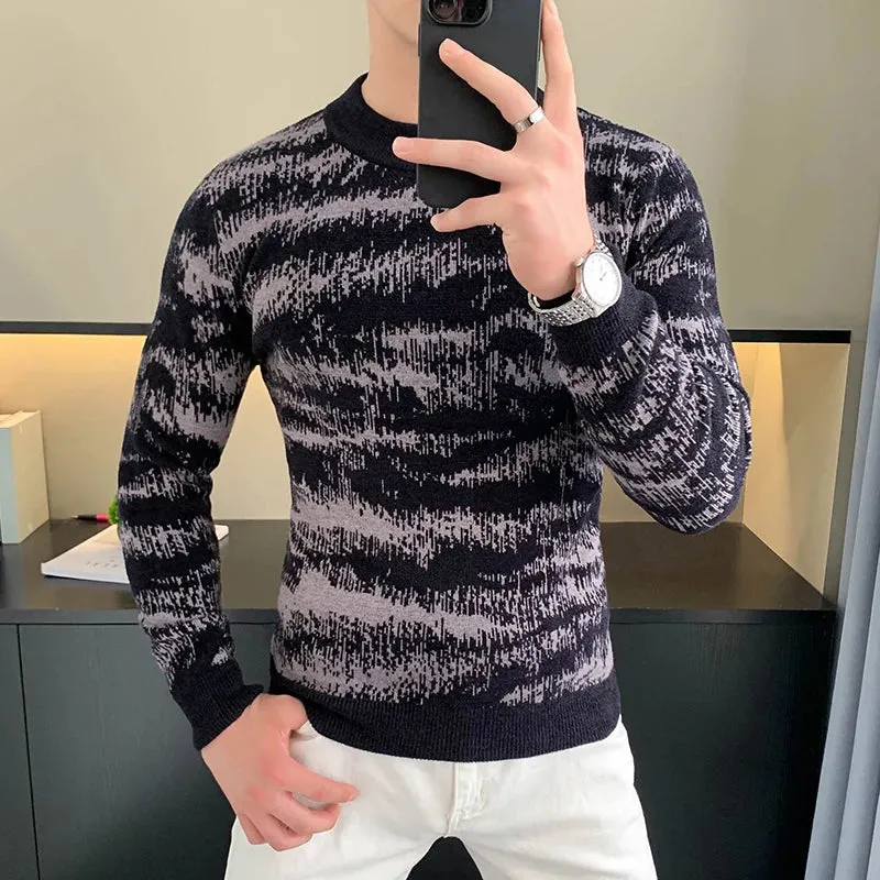 Aidase Autumn Winter Velvet Knitted Sweater Men Long Sleeve Casual Business Sweaters Comfortable Warm Versatile Social Pullover Tops