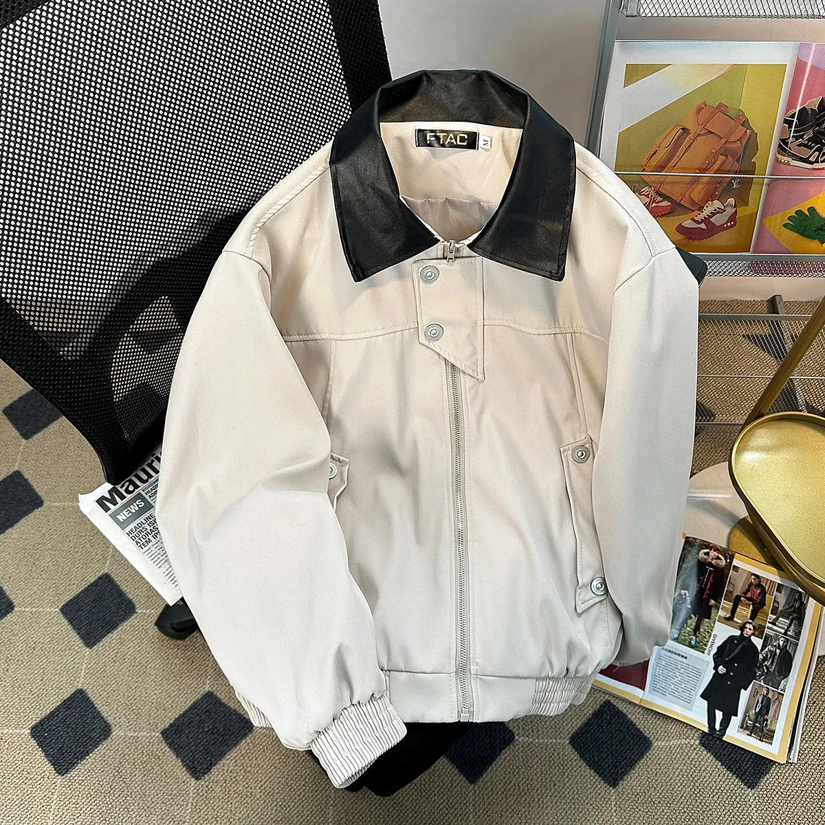 Aidase Vintage Bomber Jackets Men Women Chic Turn Down Collar Long Sleeve Short Coats Loose Spring Autumn Casual Outerwear