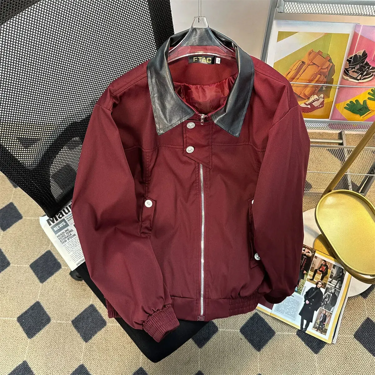 Aidase Vintage Bomber Jackets Men Women Chic Turn Down Collar Long Sleeve Short Coats Loose Spring Autumn Casual Outerwear