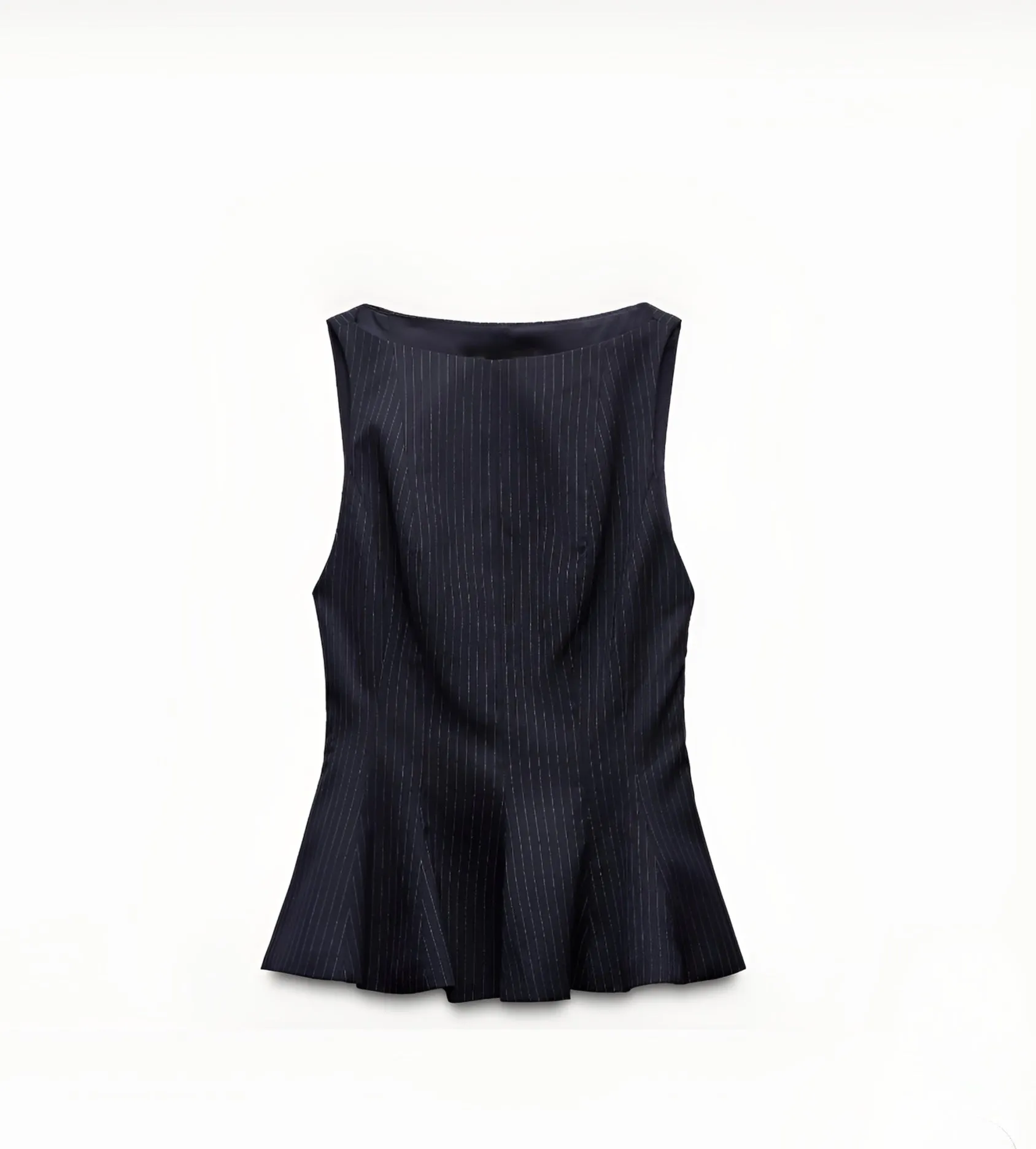 Anderson Pin Striped Ruffled Fitted Top