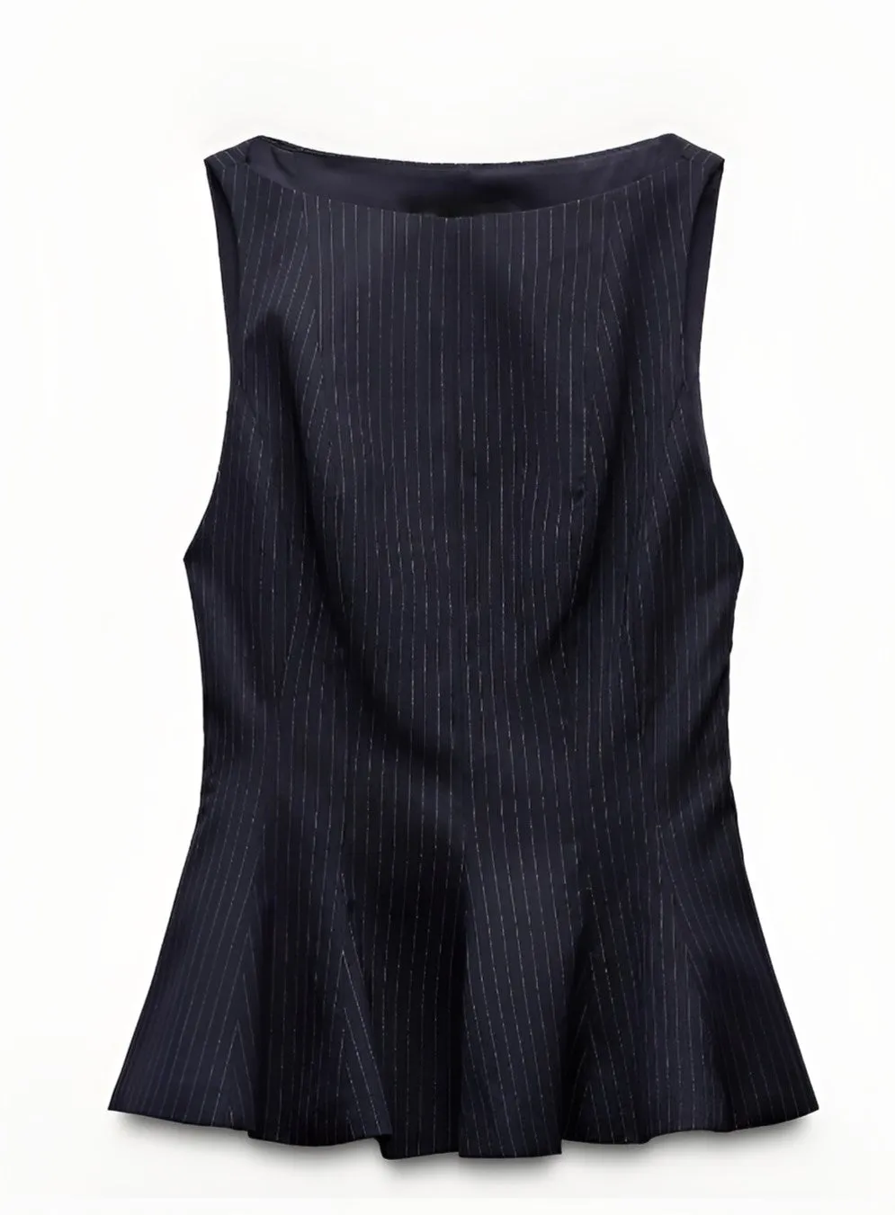 Anderson Pin Striped Ruffled Fitted Top