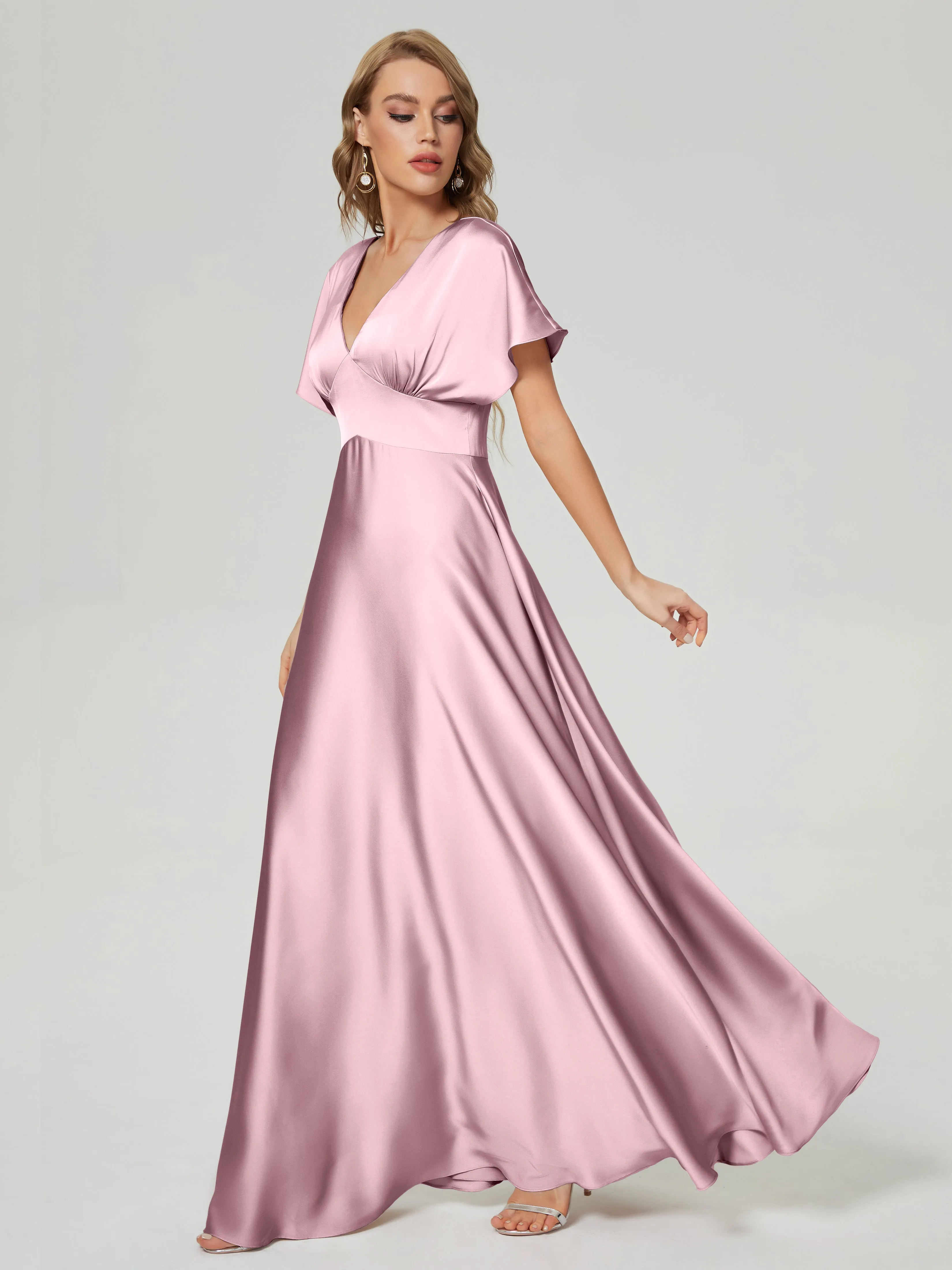Ariah Modest Cap Sleeves Soft Satin Bridesmaid  Dresses