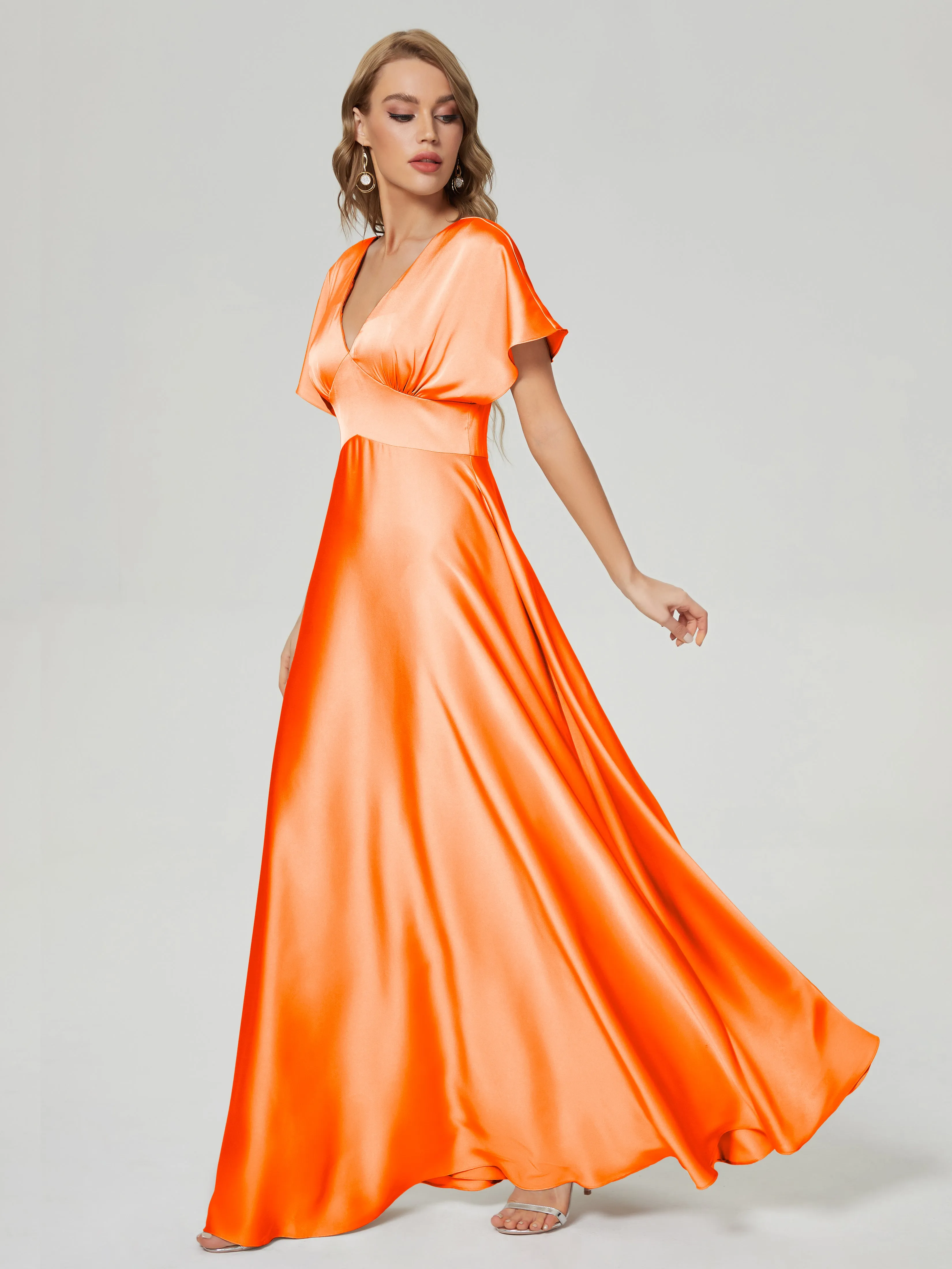 Ariah Modest Cap Sleeves Soft Satin Bridesmaid  Dresses
