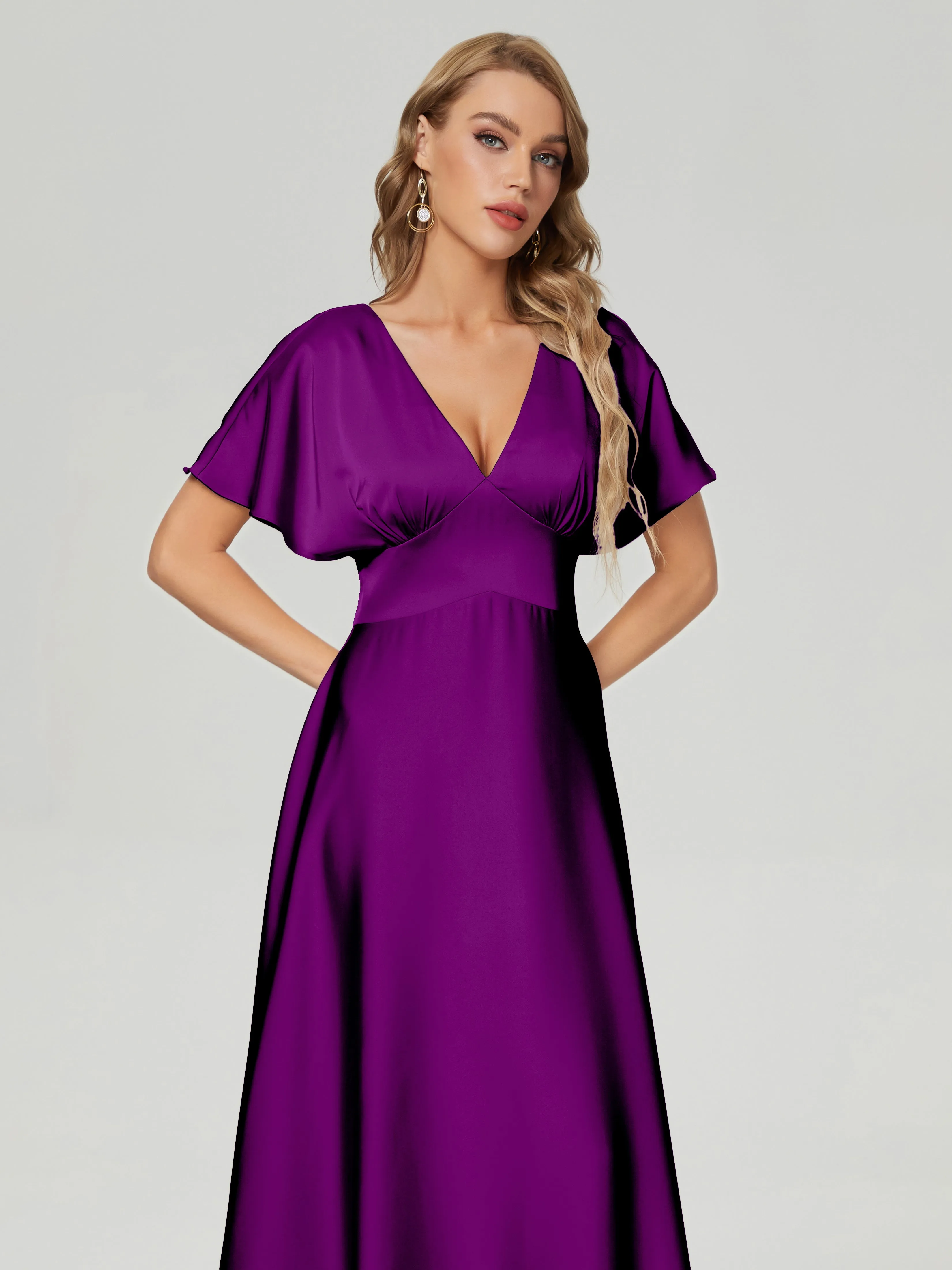 Ariah Modest Cap Sleeves Soft Satin Bridesmaid  Dresses