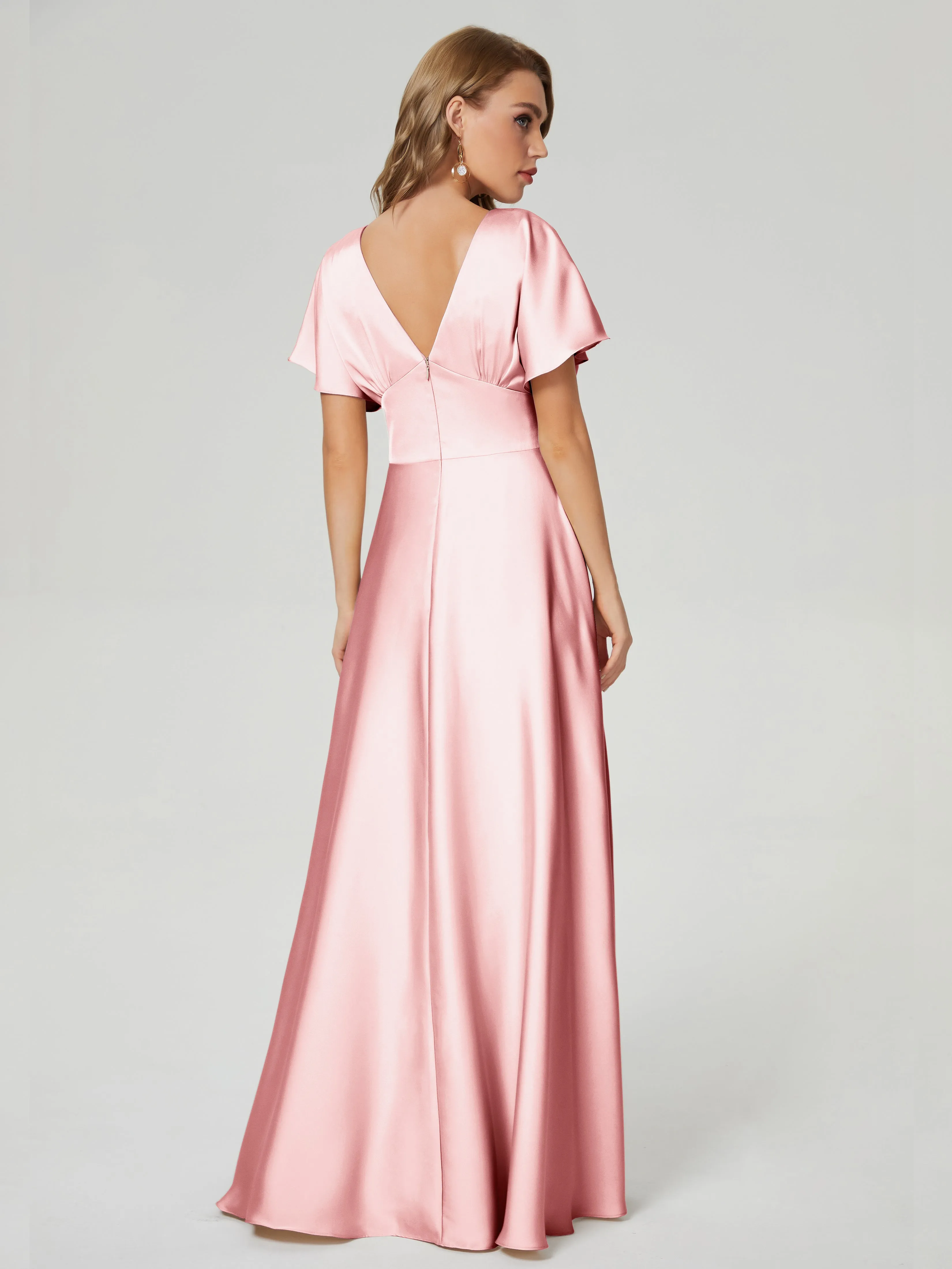 Ariah Modest Cap Sleeves Soft Satin Bridesmaid  Dresses