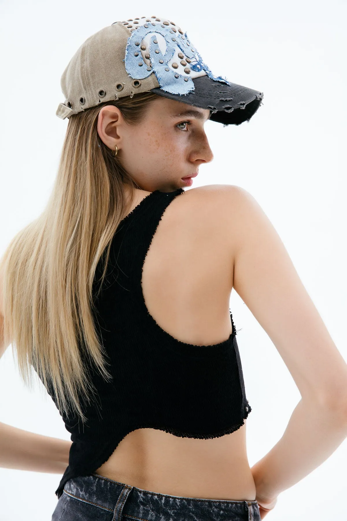 Asymmetric Black Crop Top