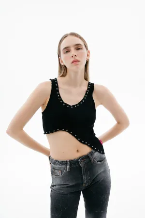 Asymmetric Black Crop Top