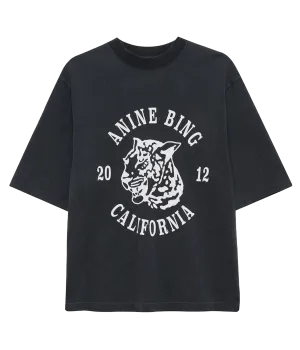 Avi Collegiate Leopard Tee in Black