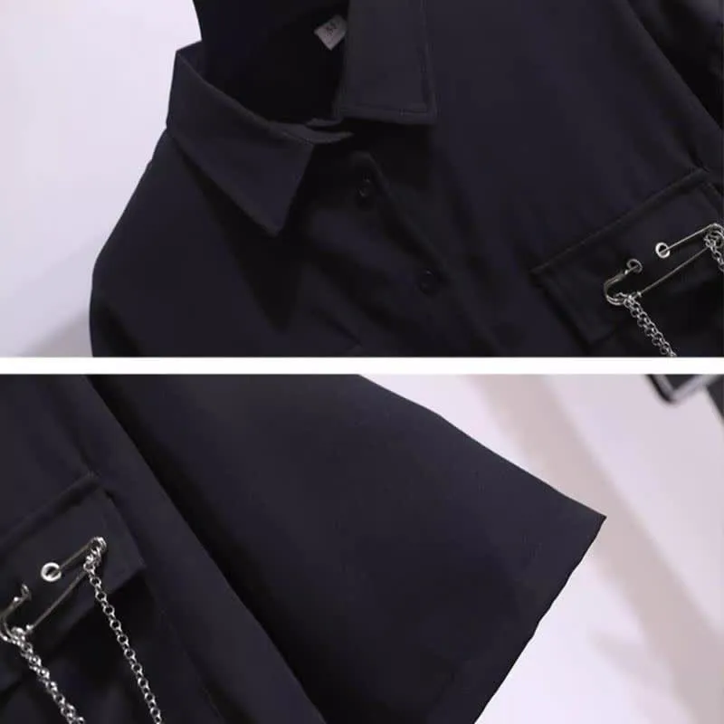 Black Chain Pocketed Polo T-Shirt Casual Cargo Pants