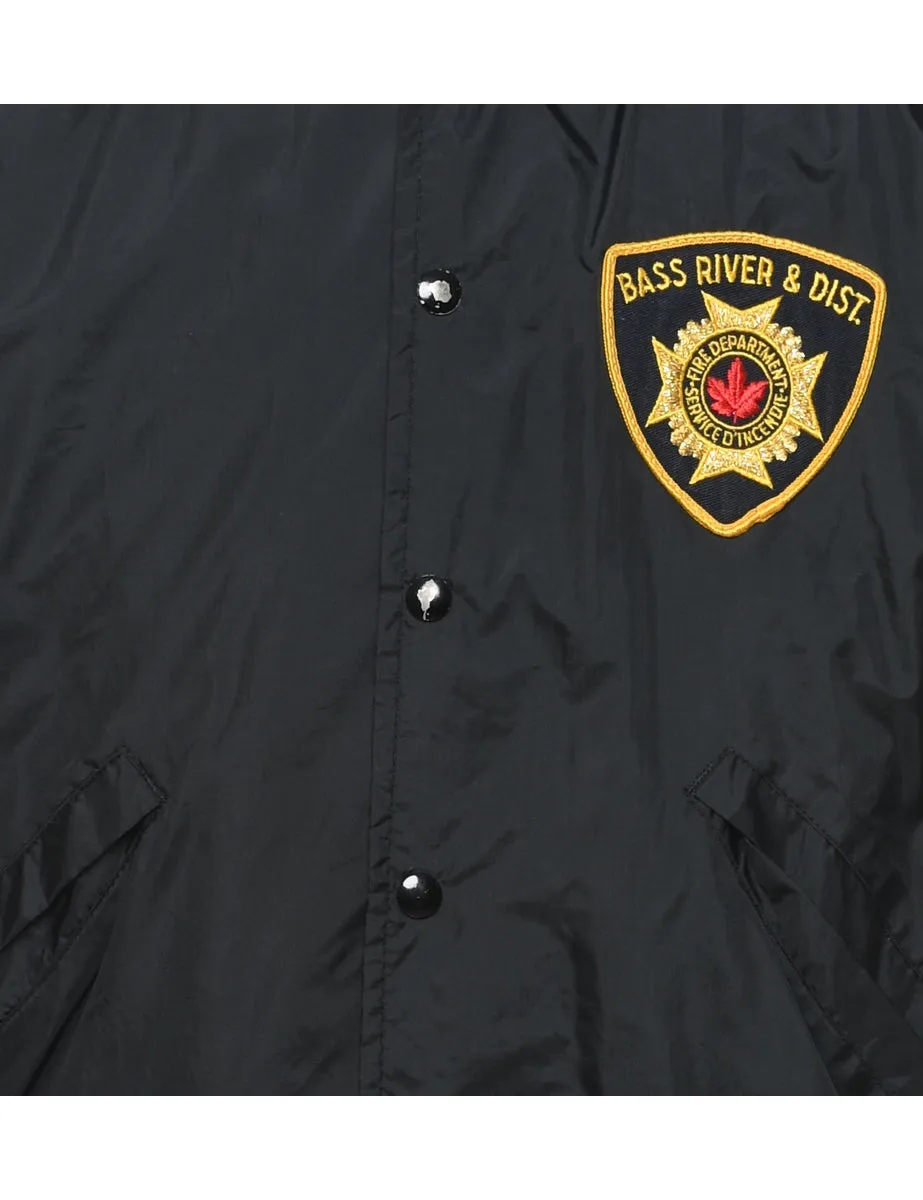 Black Embroidered Bass River & Dist Nylon Bomber Jacket - L