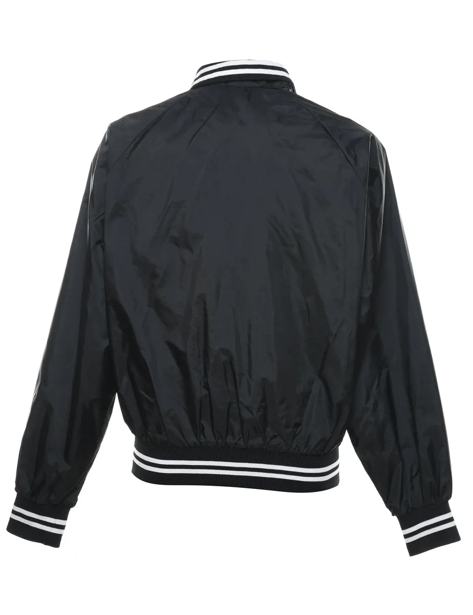 Black Embroidered Bass River & Dist Nylon Bomber Jacket - L