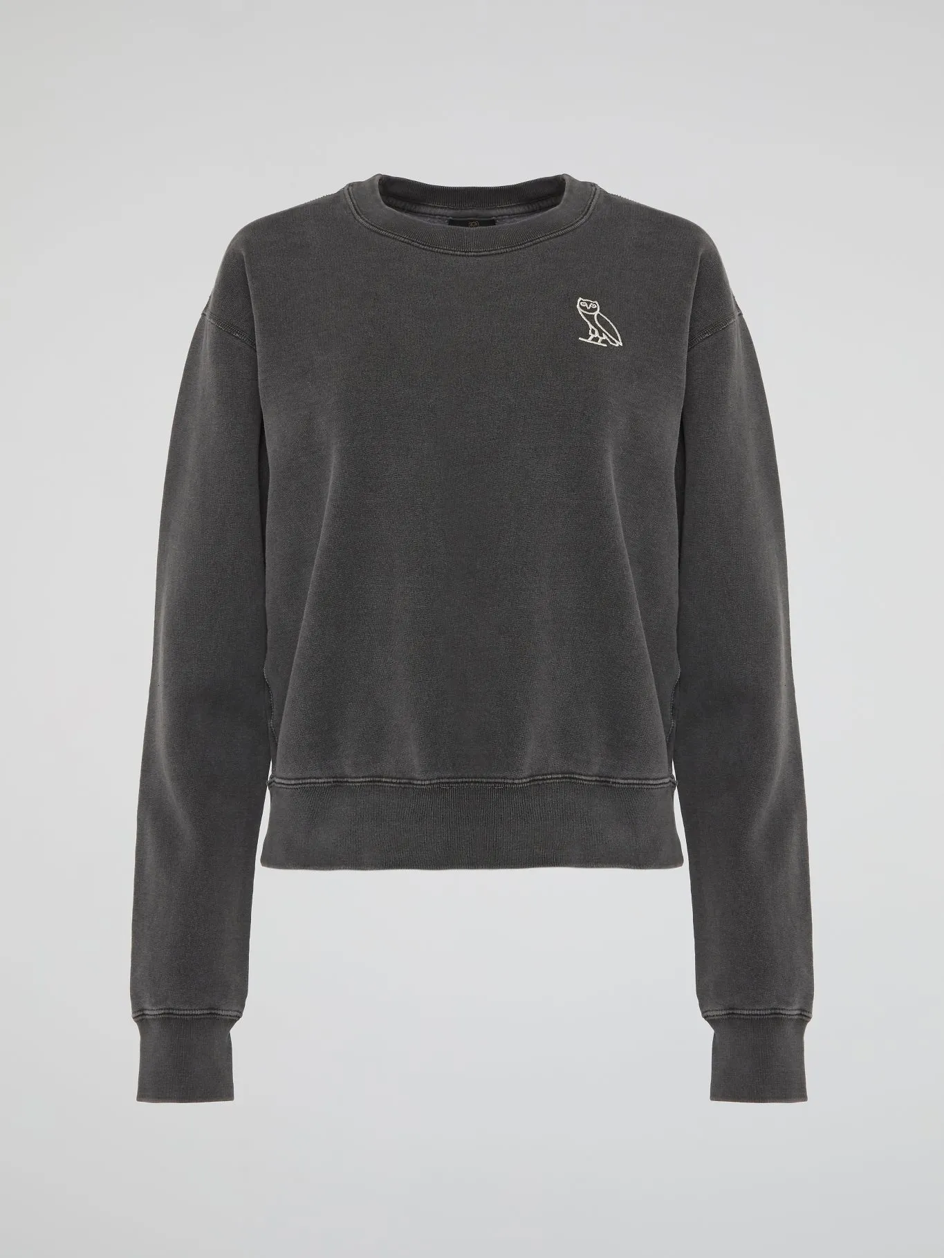 Black Garment Dye Crop Top Crewneck Shirt