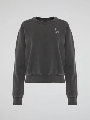 Black Garment Dye Crop Top Crewneck Shirt