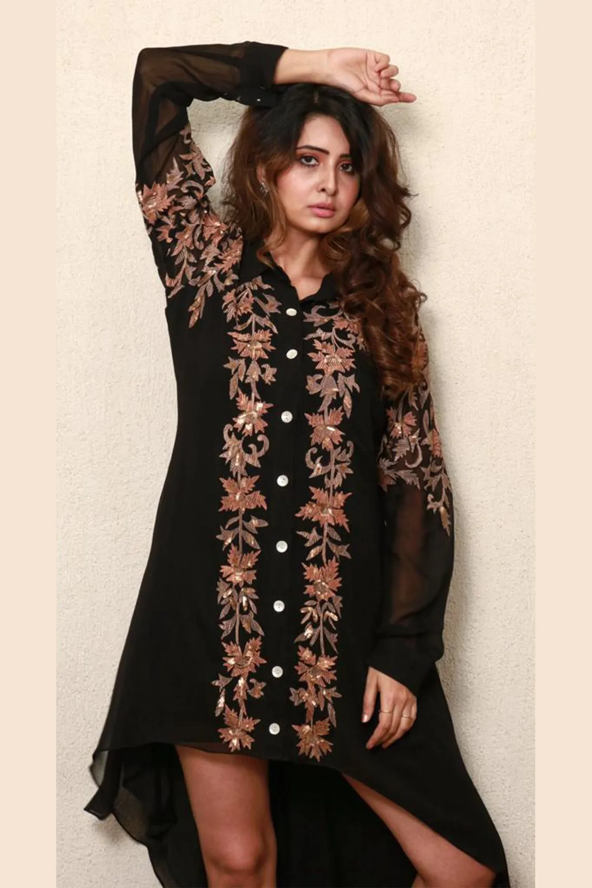 Black Georgette Hand Resham Shirt Dress