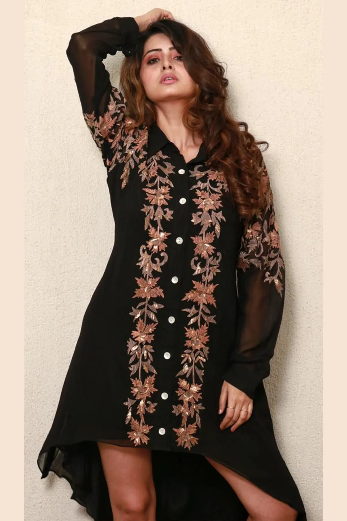 Black Georgette Hand Resham Shirt Dress