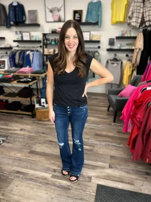 Blaire Dark Wash Mid Rise Distressed Flare KanCan Jeans