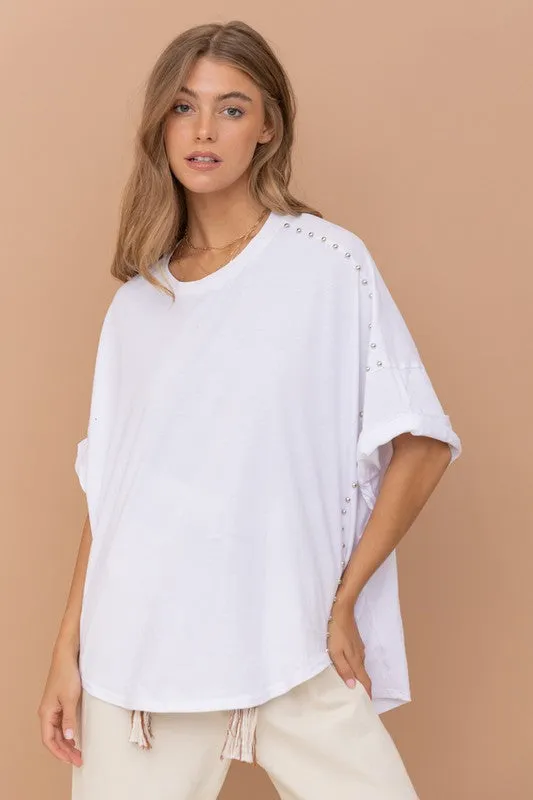 Blue B Studded Oversized High Low Womens T-Shirt 3Colors S-L
