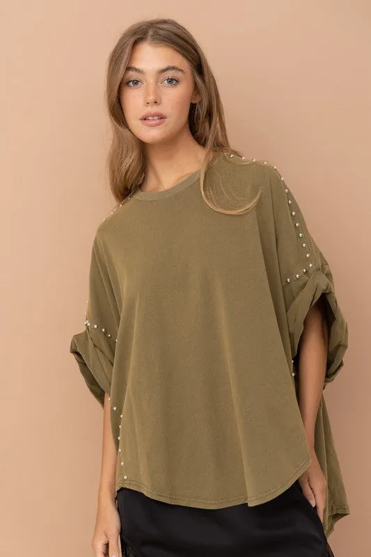 Blue B Studded Oversized High Low Womens T-Shirt 3Colors S-L