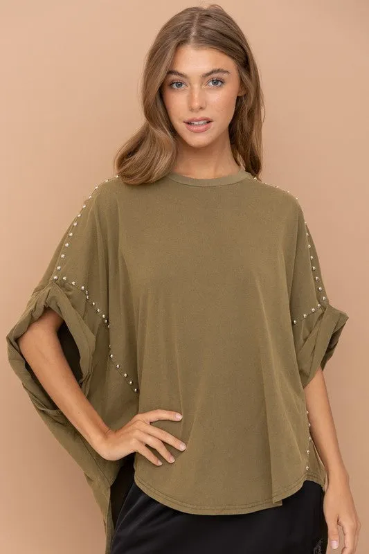 Blue B Studded Oversized High Low Womens T-Shirt 3Colors S-L