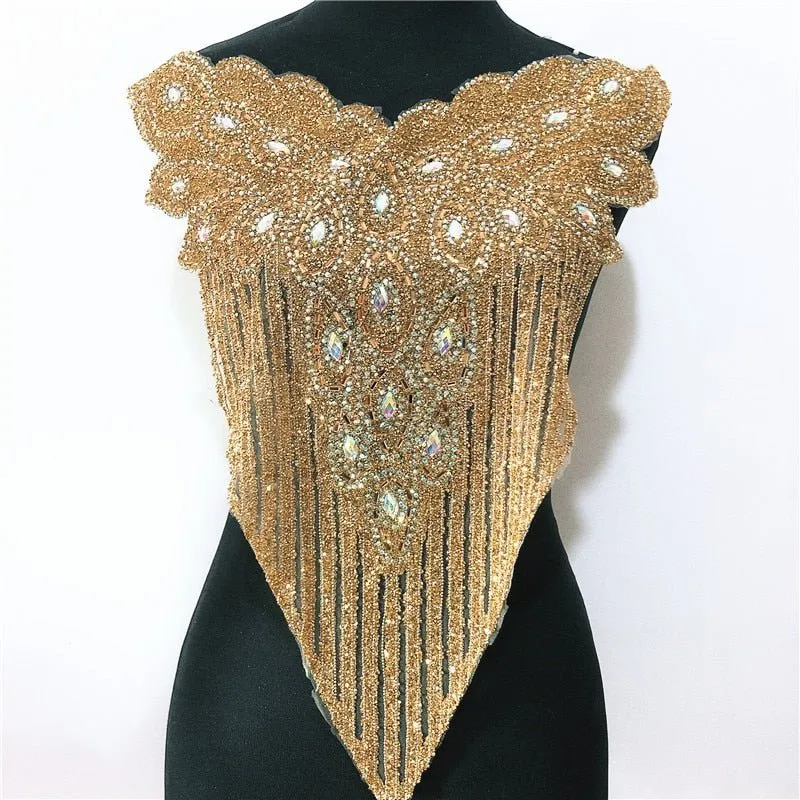 Bridal Wedding Party Rhinestone Crystal Beaded Sequin Glitter Full Body Sew On Patch Trim Applique / 35 COLOR DESIGNS