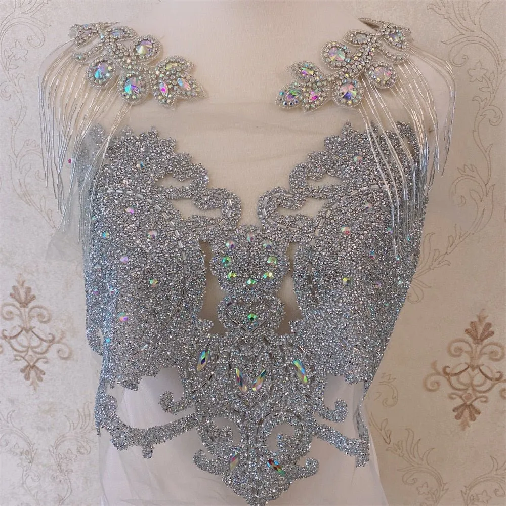 Bridal Wedding Party Rhinestone Crystal Beaded Sequin Glitter Full Body Sew On Patch Trim Applique / 35 COLOR DESIGNS