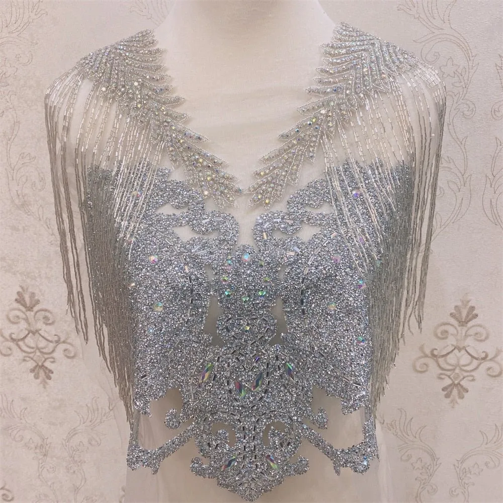 Bridal Wedding Party Rhinestone Crystal Beaded Sequin Glitter Full Body Sew On Patch Trim Applique / 35 COLOR DESIGNS