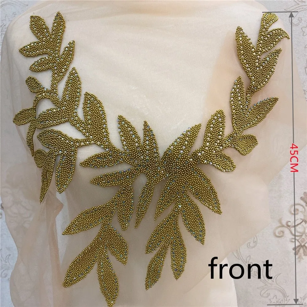 Bridal Wedding Party Rhinestone Crystal Beaded Sequin Glitter Full Body Sew On Patch Trim Applique / 35 COLOR DESIGNS
