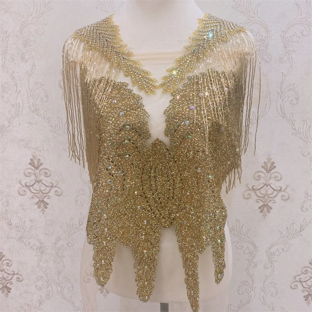 Bridal Wedding Party Rhinestone Crystal Beaded Sequin Glitter Full Body Sew On Patch Trim Applique / 35 COLOR DESIGNS