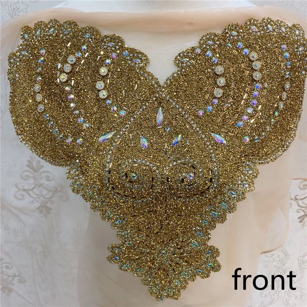 Bridal Wedding Party Rhinestone Crystal Beaded Sequin Glitter Full Body Sew On Patch Trim Applique / 35 COLOR DESIGNS