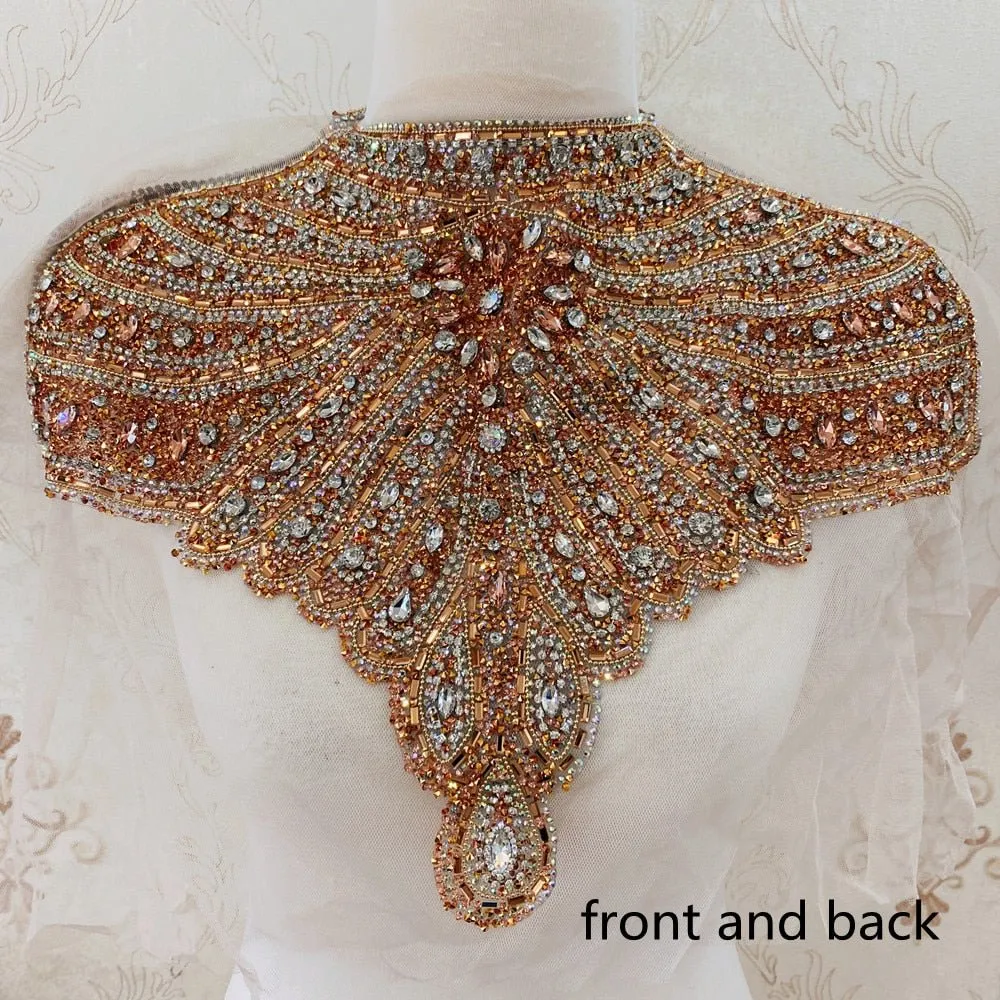 Bridal Wedding Party Rhinestone Crystal Beaded Sequin Glitter Full Body Sew On Patch Trim Applique / 35 COLOR DESIGNS