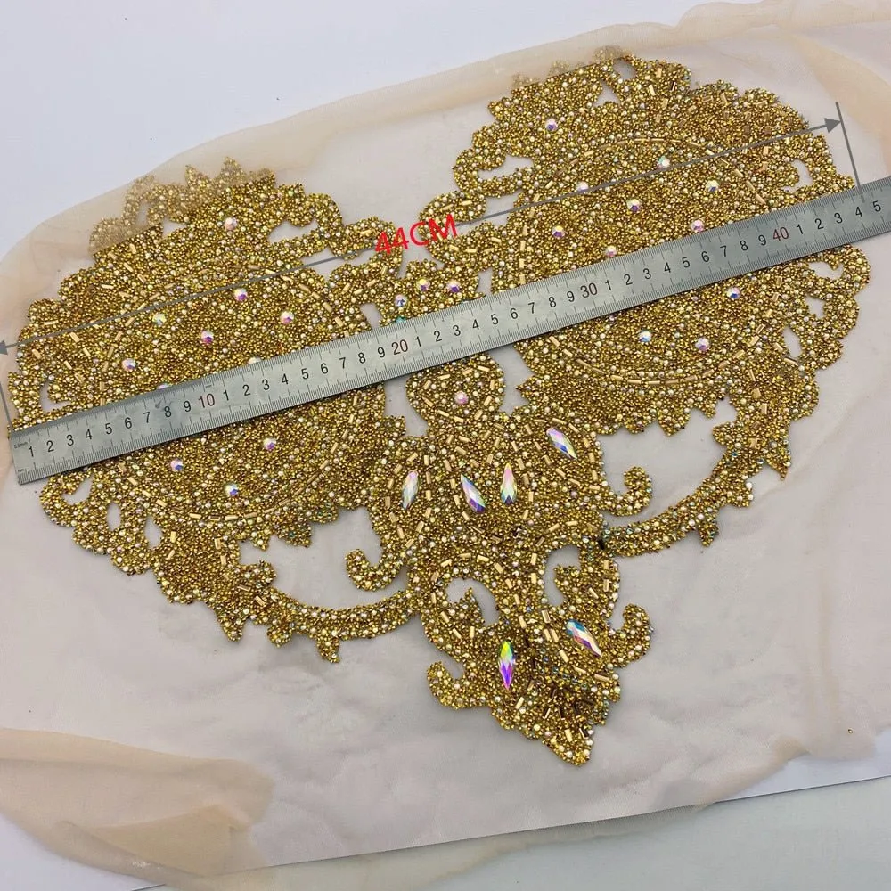 Bridal Wedding Party Rhinestone Crystal Beaded Sequin Glitter Full Body Sew On Patch Trim Applique / 35 COLOR DESIGNS