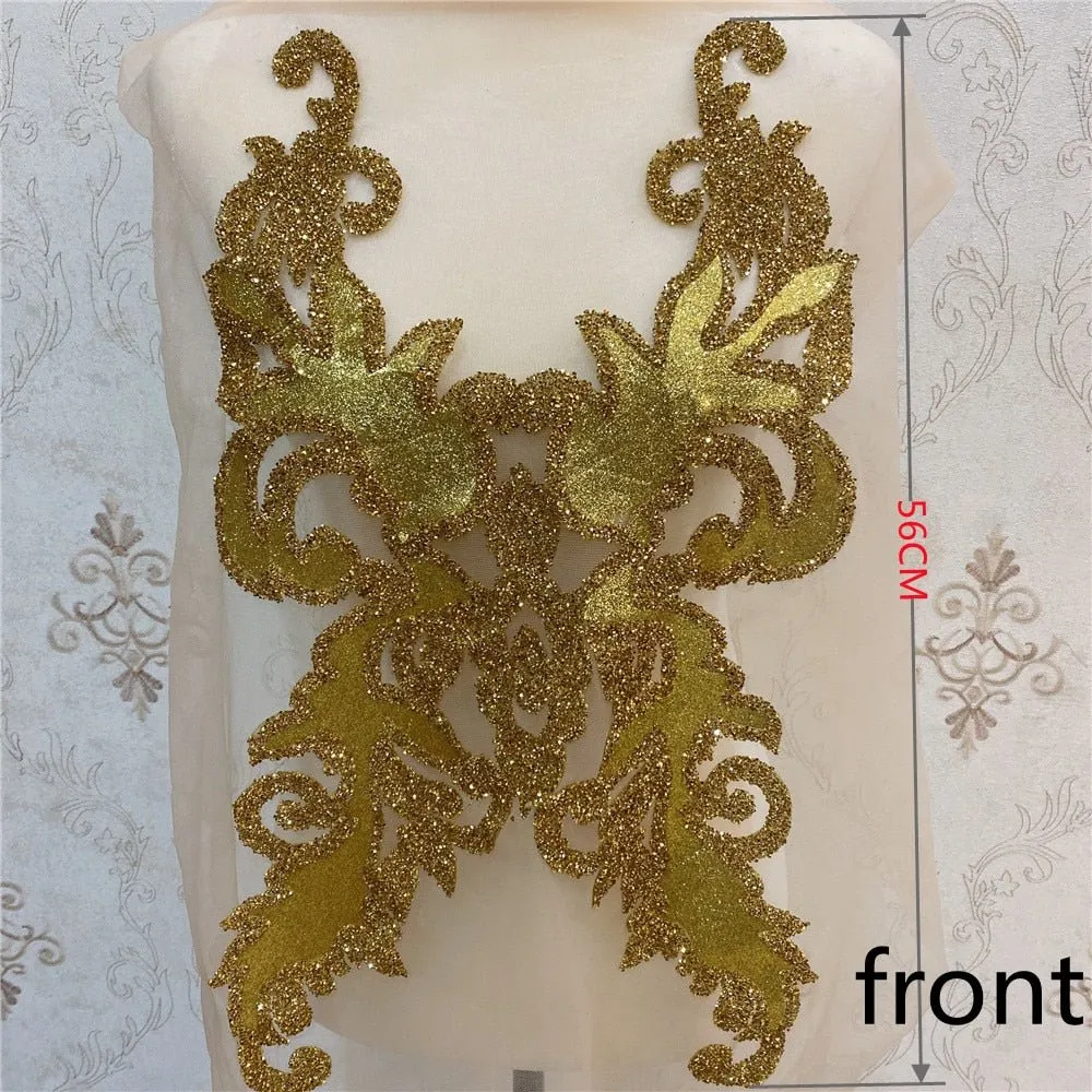 Bridal Wedding Party Rhinestone Crystal Beaded Sequin Glitter Full Body Sew On Patch Trim Applique / 35 COLOR DESIGNS
