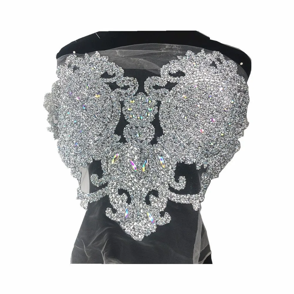 Bridal Wedding Party Rhinestone Crystal Beaded Sequin Glitter Full Body Sew On Patch Trim Applique / 35 COLOR DESIGNS