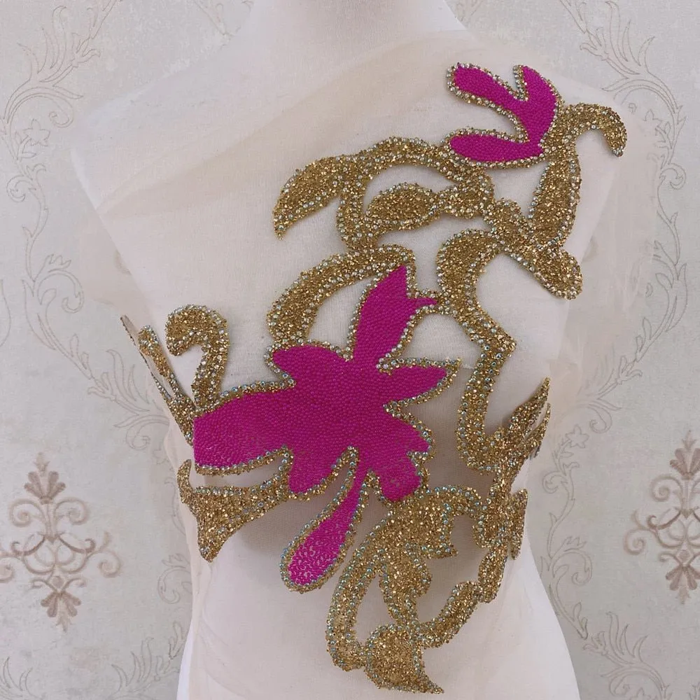 Bridal Wedding Party Rhinestone Crystal Beaded Sequin Glitter Full Body Sew On Patch Trim Applique / 35 COLOR DESIGNS