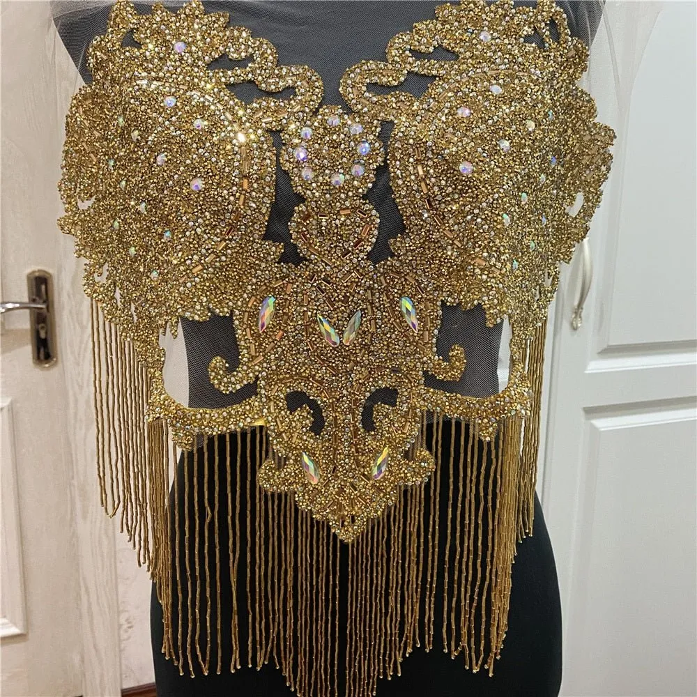 Bridal Wedding Party Rhinestone Crystal Beaded Sequin Glitter Full Body Sew On Patch Trim Applique / 35 COLOR DESIGNS