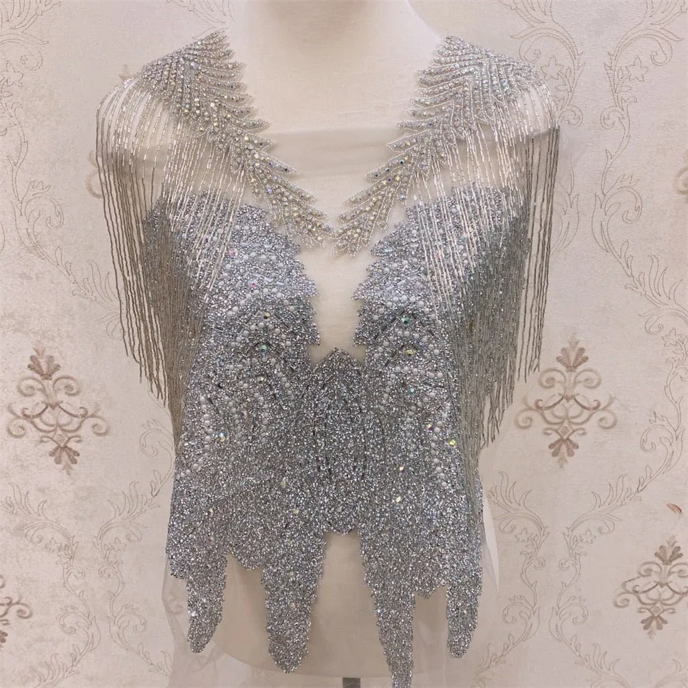 Bridal Wedding Party Rhinestone Crystal Beaded Sequin Glitter Full Body Sew On Patch Trim Applique / 35 COLOR DESIGNS